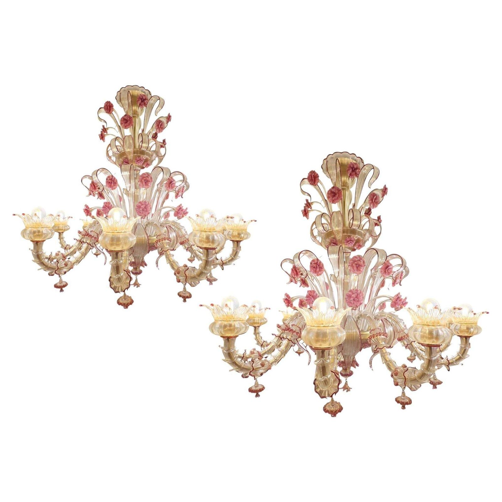 Pair Of Rezzonico Chandeliers Glass Gold Inclusions, Murano photo furniture