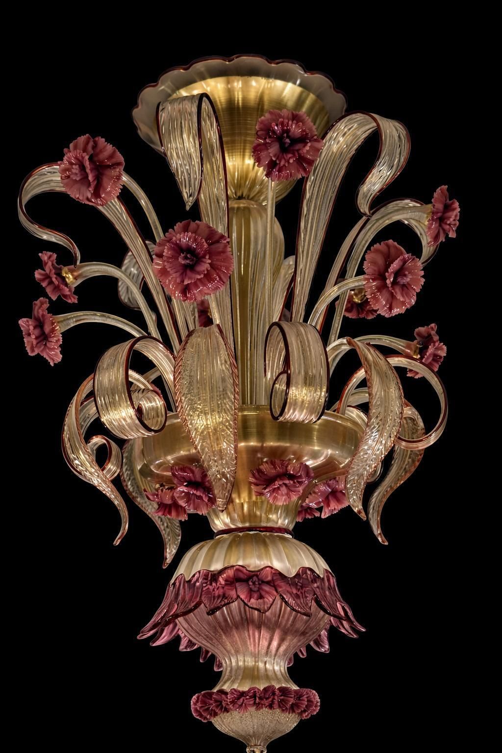 Lighting Pair Of Rezzonico Chandeliers Glass Gold Inclusions, Murano photo
