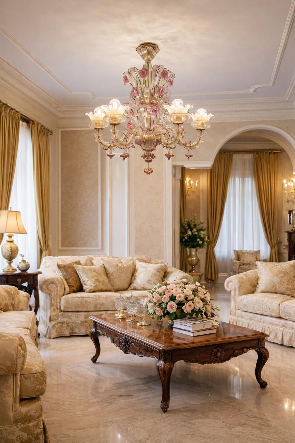 39175.0 Pair Of Rezzonico Chandeliers Glass Gold Inclusions, Murano photo