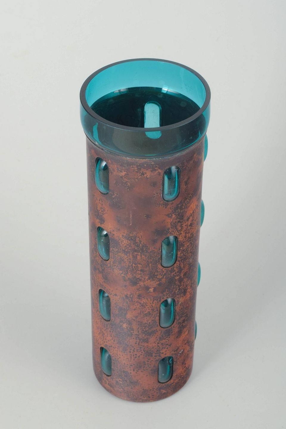 Nanny Still For Raak. Vase In Hammered Copper With A Bluish Green Glass Insert. photo furniture