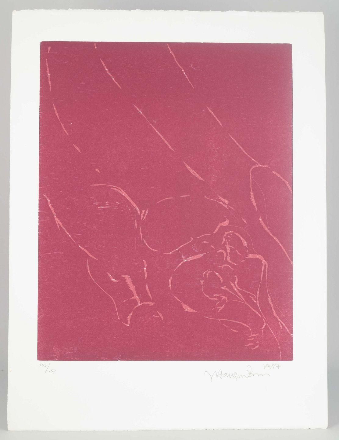 Jørgen Haugen Sørensen. Woodcut. Abstract Composition In Red Tones, 1987 photo furniture