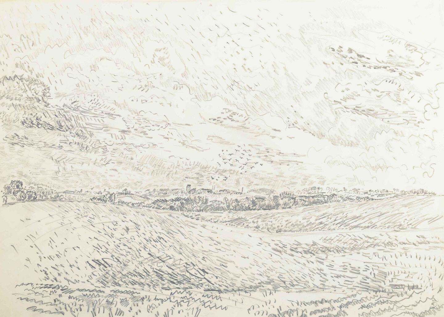 Niels Prip Hansen. Drawing On Paper. Landscape, Vosnæs. 1973