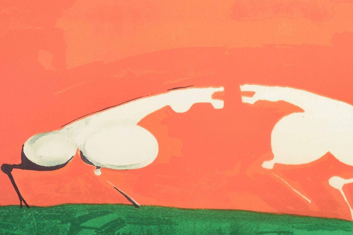 Lis Hooge Hansen, Danish Artist. Color Lithograph. Two Stylized Animals. photo for sale