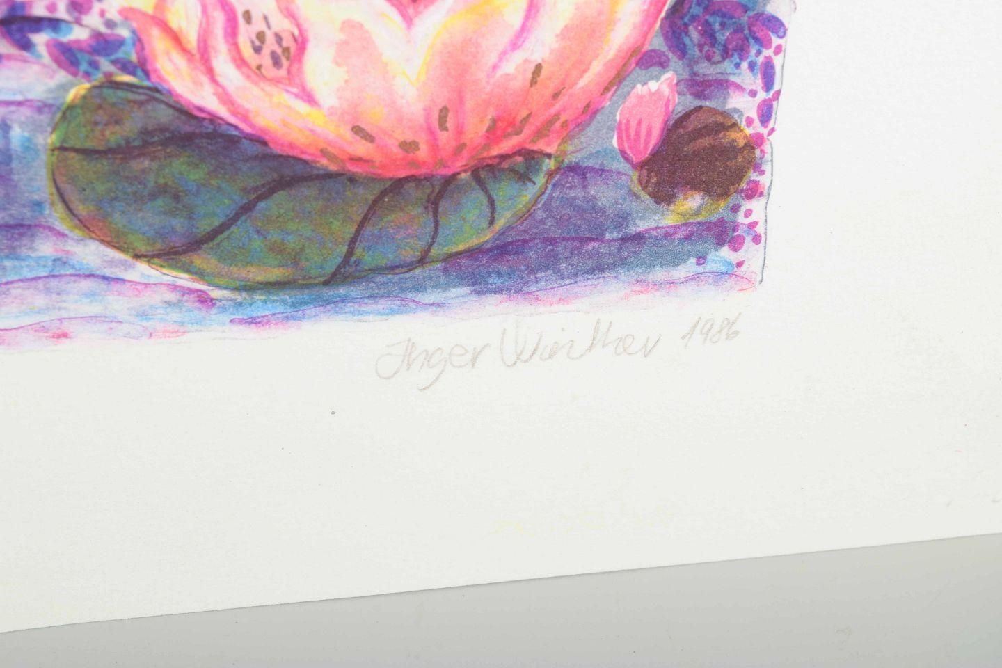 Inger Winther. Color Lithograph. “Nattens Blomst”. Reclining Female Figure. photo vinterior