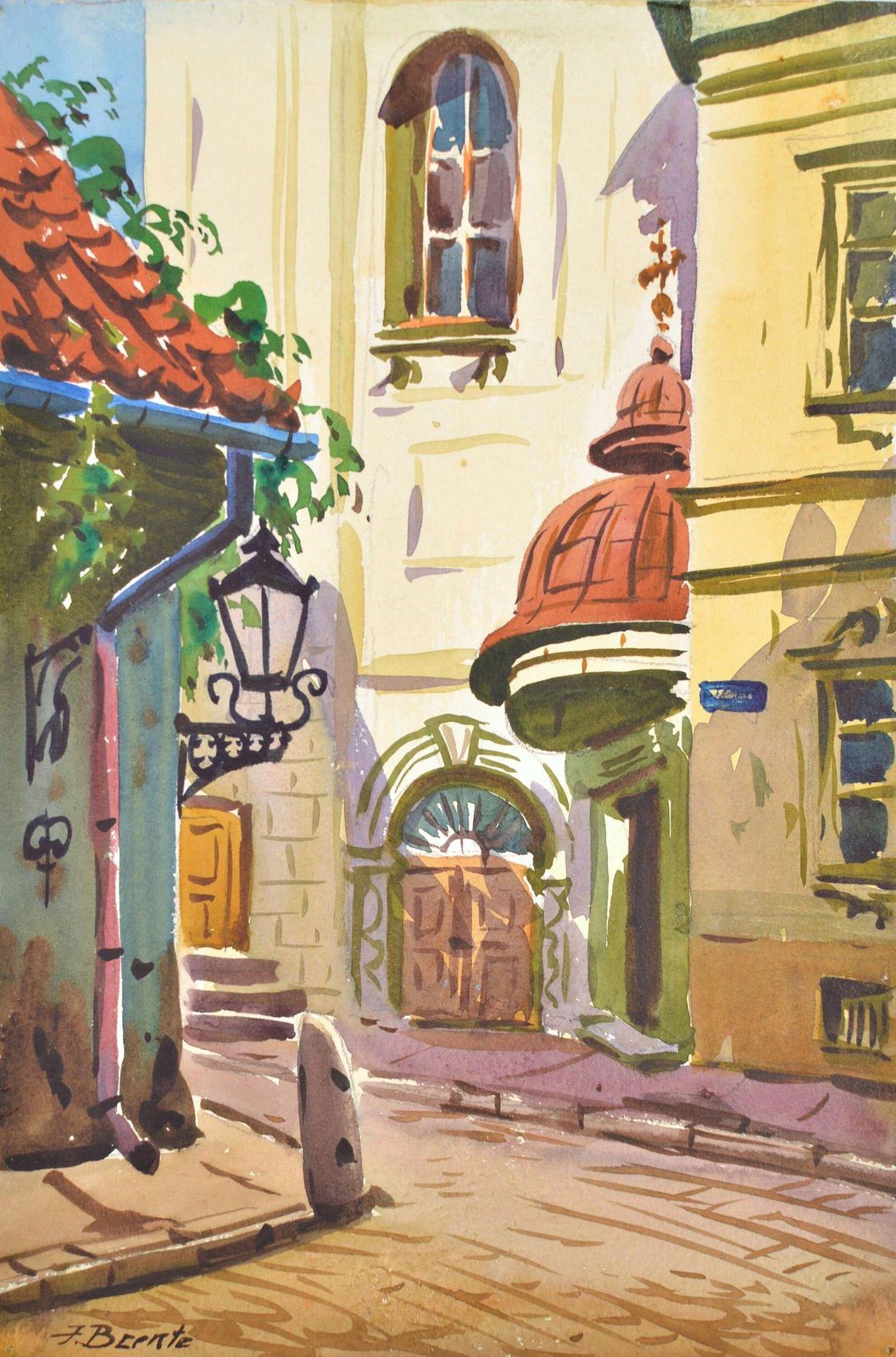 Janis Brektevestures Street In Old Riga. 1956. Watercolor, Paper. 23x15 Cm. Signed1956