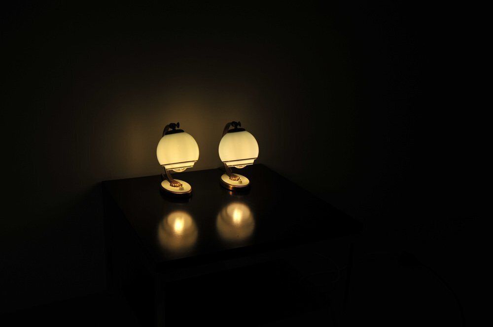 Bedside Lamps With Blue Glass And Bronze Bases, Set Of 2 photo furniture