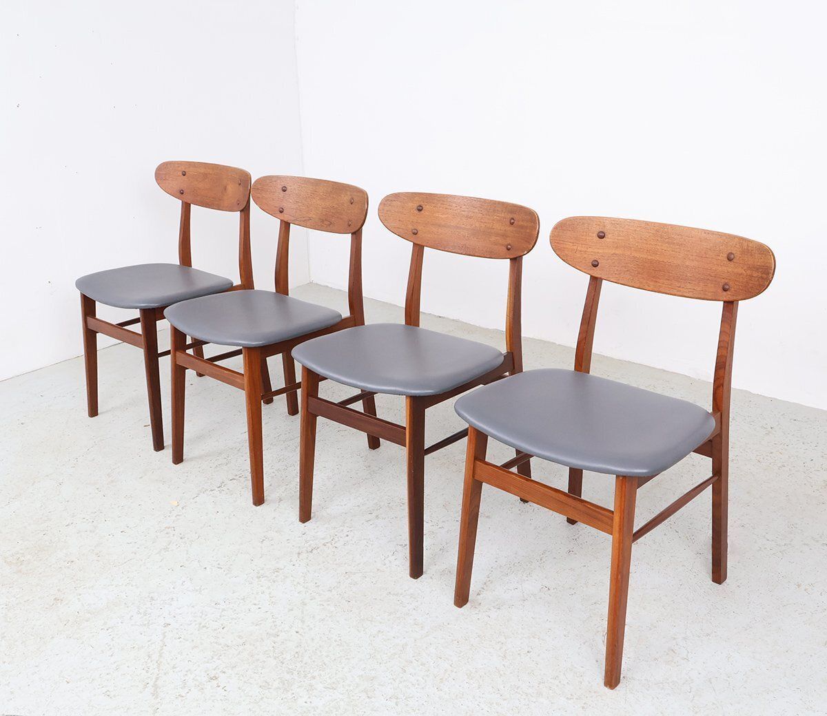 Teak Chairs With Grey Faux Leather From Farstrup Møbler, 1960s, Set Of 4 photo for sale