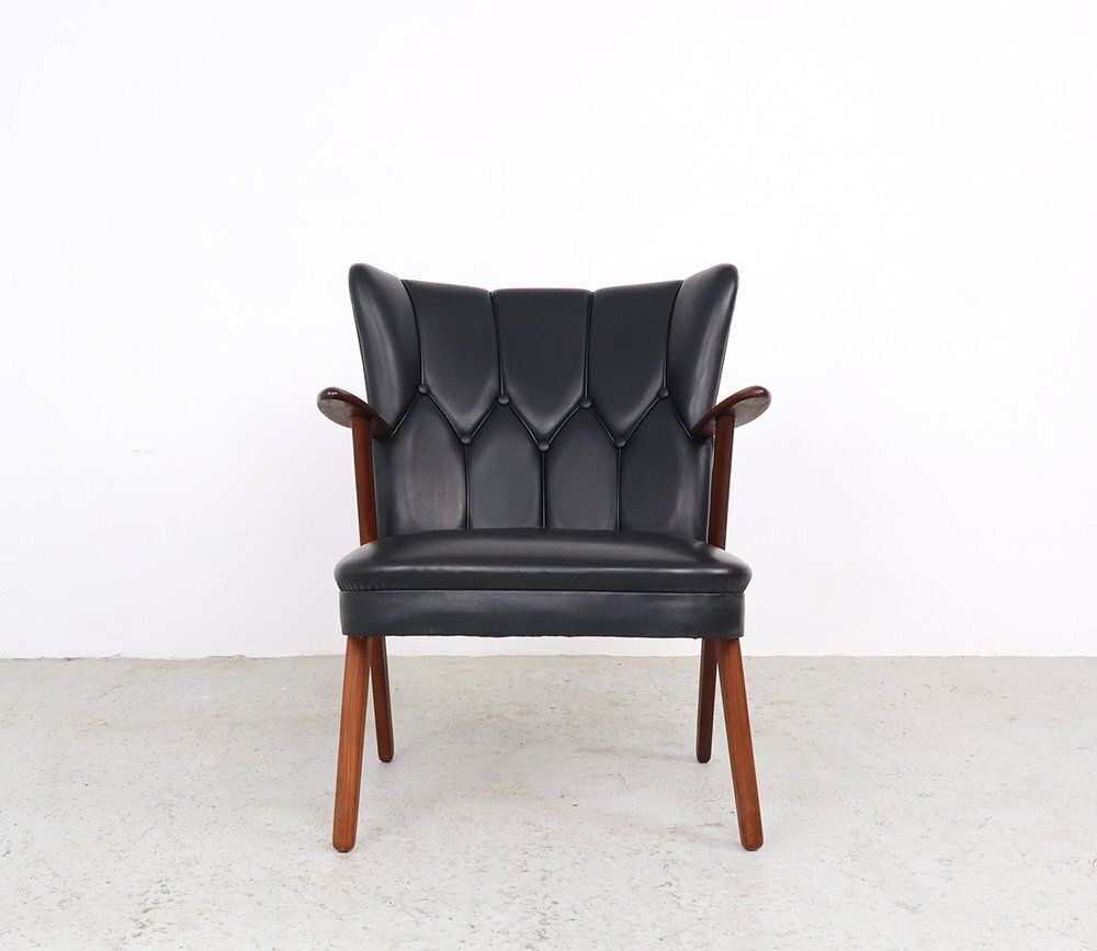 Danish Chairs In Teak And Faux Leather From Erhardsen & Andersen, 1960s, Set Of 2 photo vintage