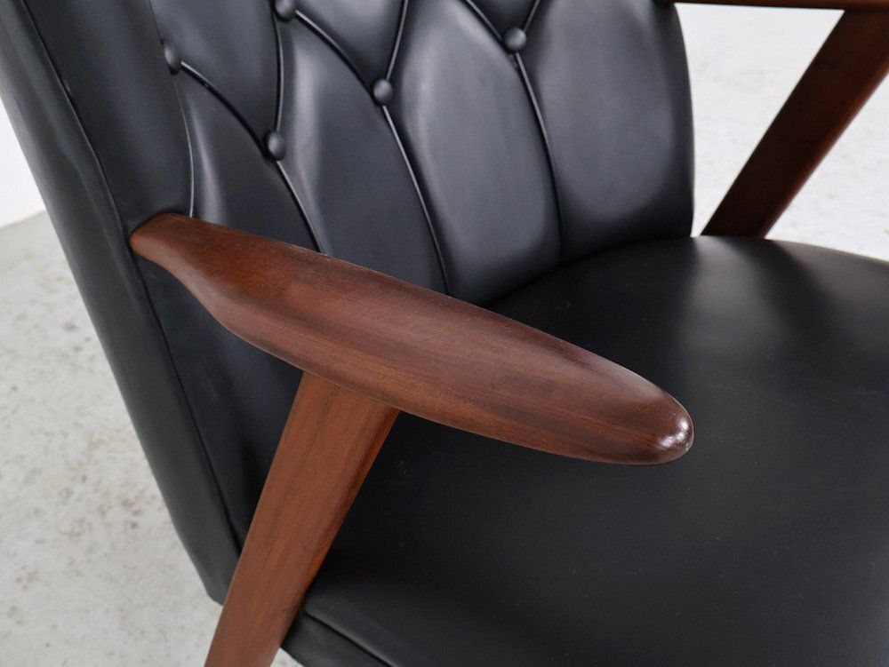photo for sale Danish Chairs In Teak And Faux Leather From Erhardsen & Andersen, 1960s, Set Of 2