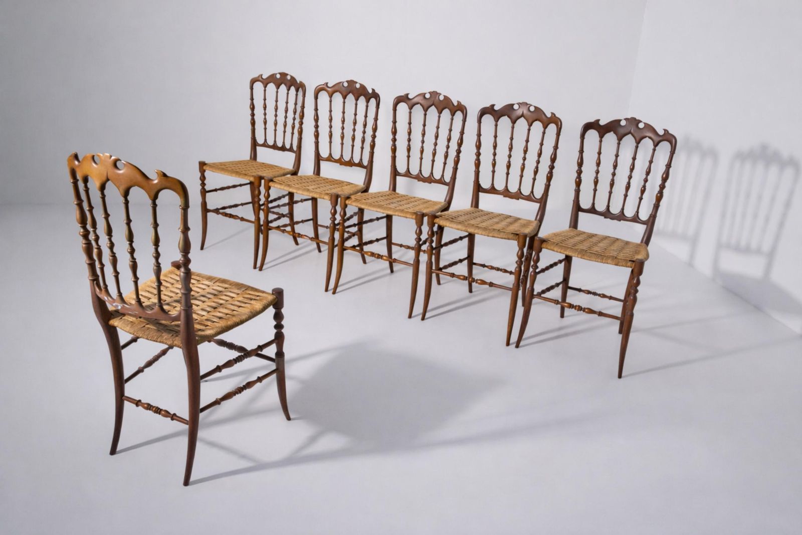 Set Of Six Italian Chiavarine Chairs, Umbertino Model With Rope photo Furniture