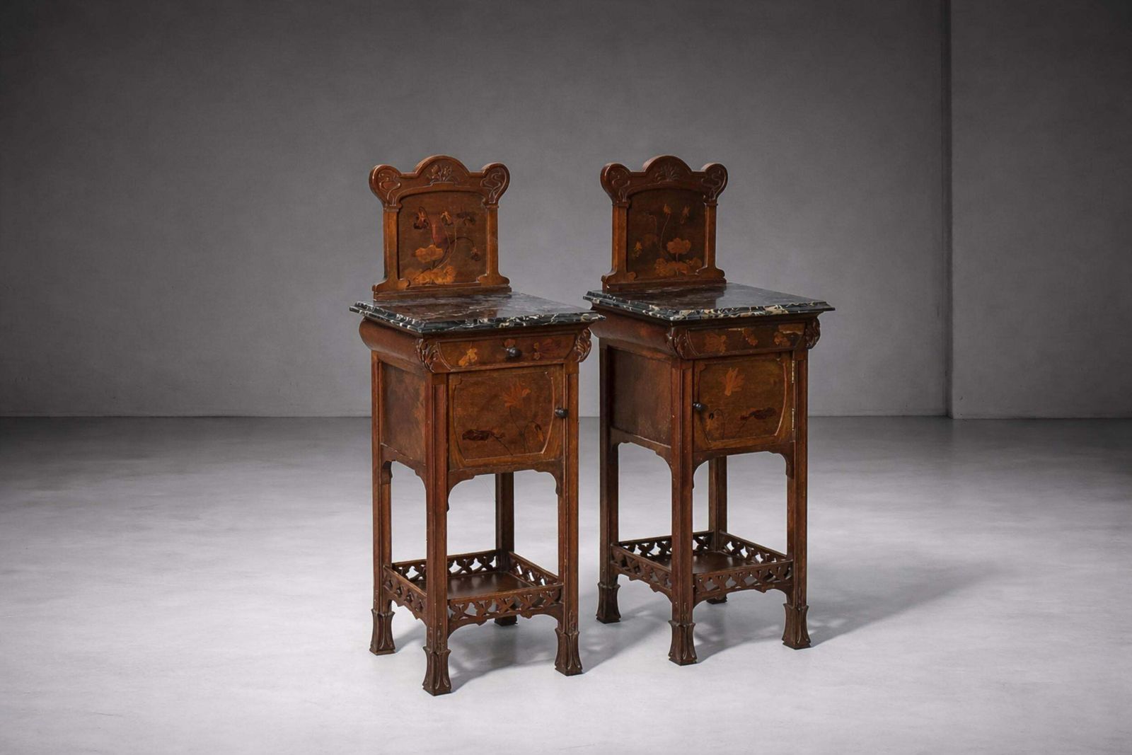 Pair Of Art Nouveau Bedside Tables By Vittorio Valabrega With Marble Shelves photo Furniture