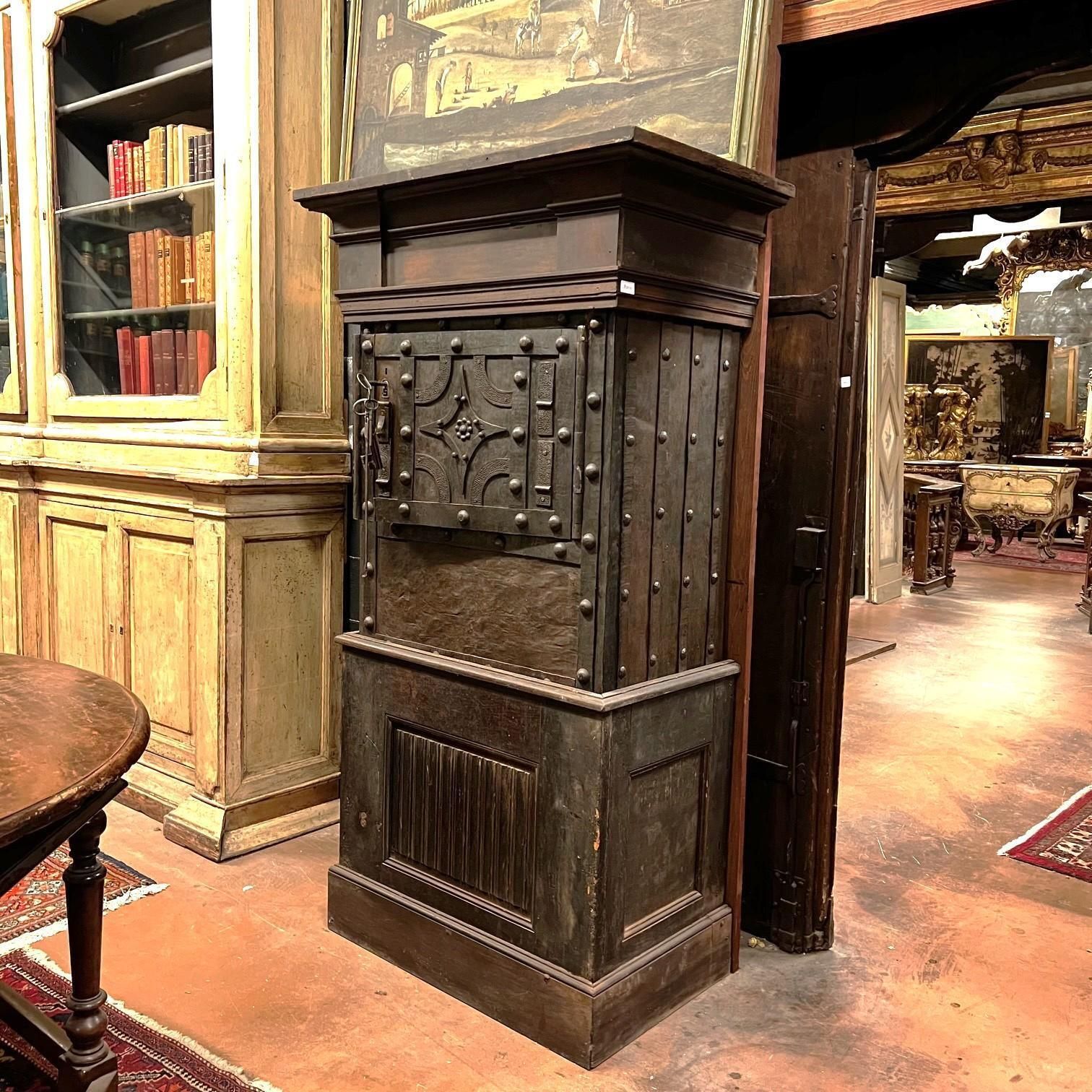 Iron And Wood Safe Cabinet With Key, Italy photo for sale