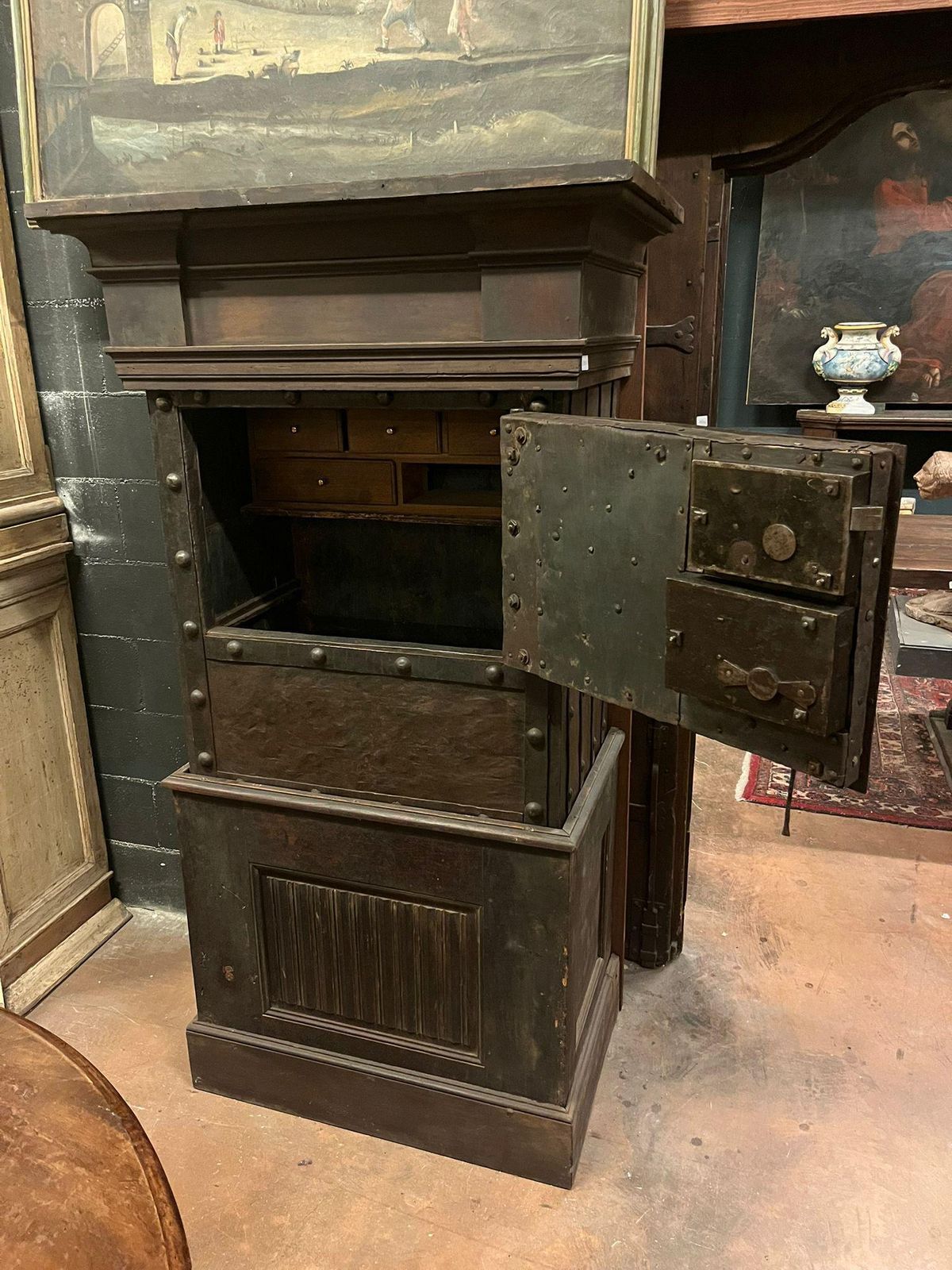 Iron And Wood Safe Cabinet With Key, Italy photo vintage