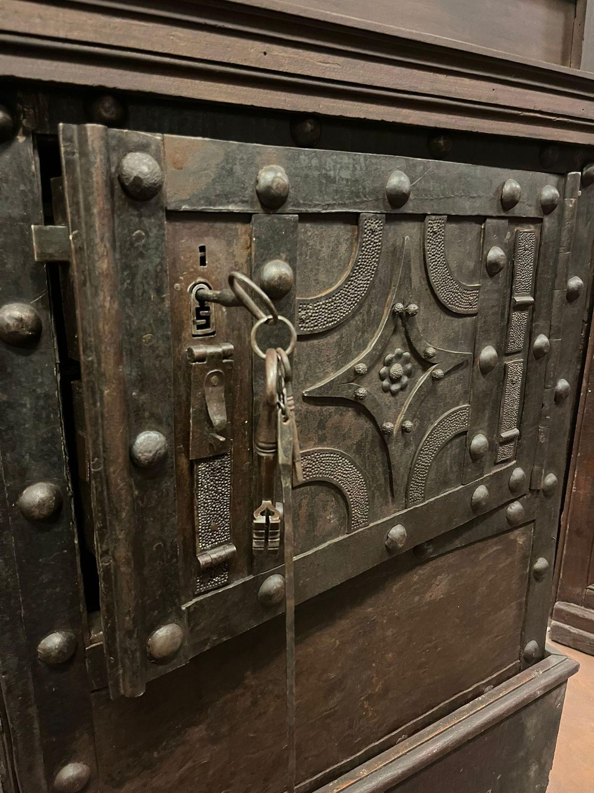 photo furniture Iron And Wood Safe Cabinet With Key, Italy