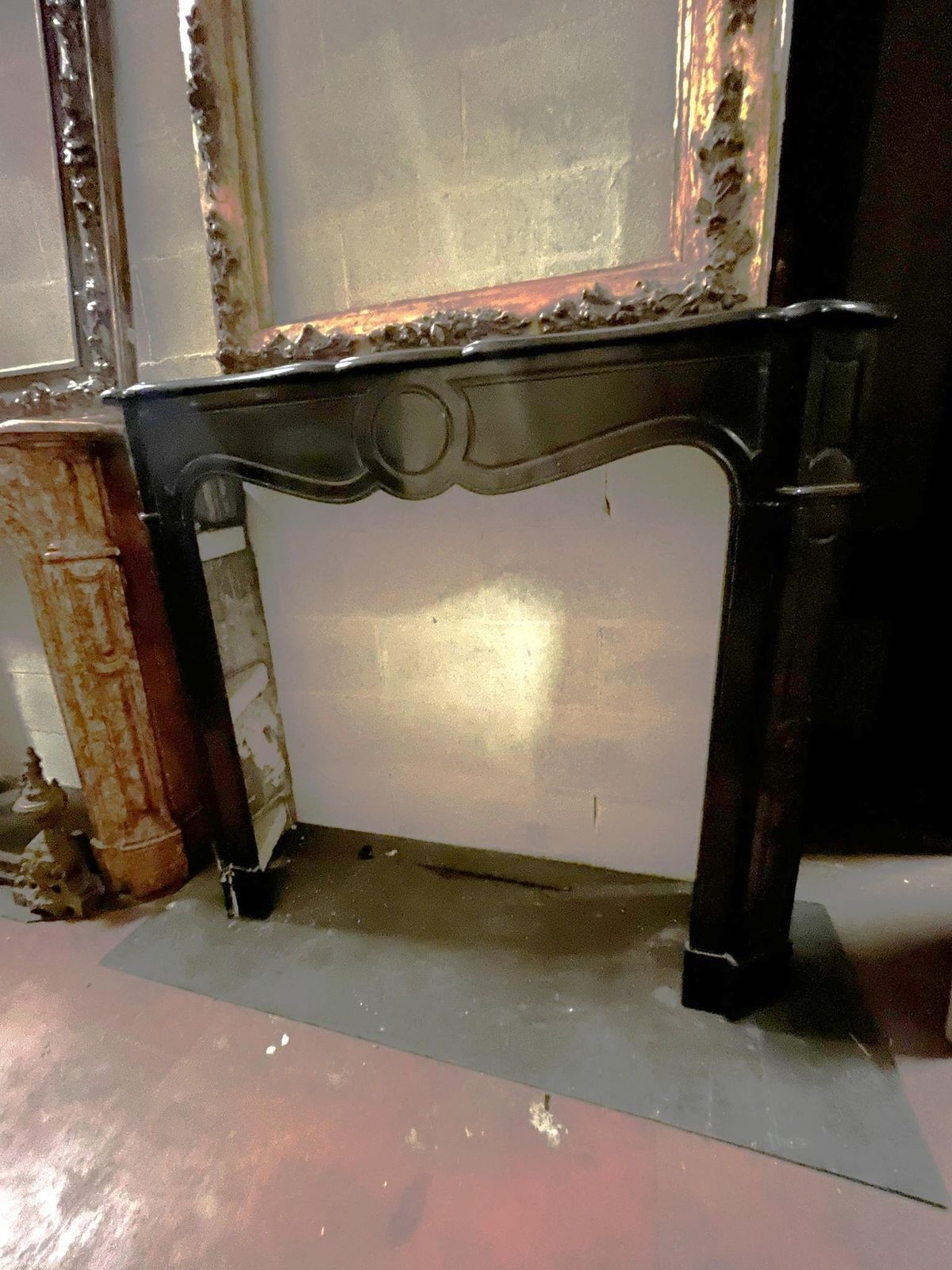 Pompadour Fireplace Frame Made Of Black Marble From Belgium, Italy photo for sale