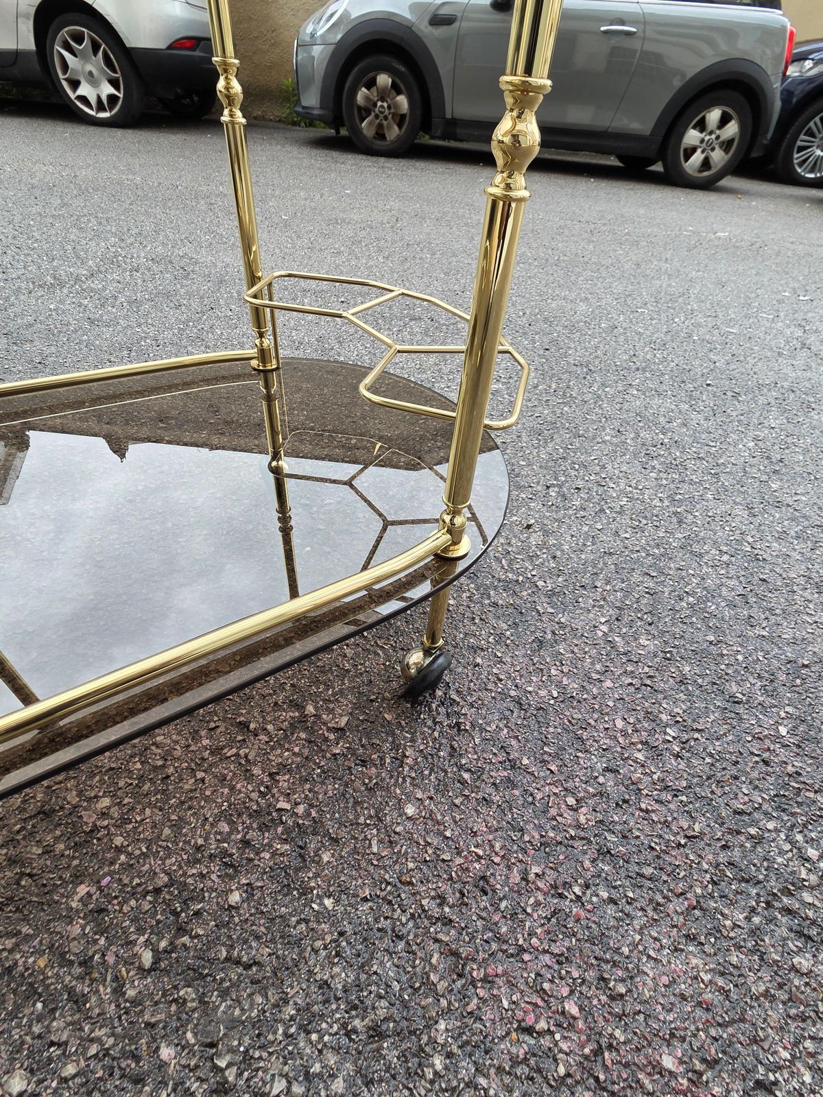 Elegant Oval Carrrllo Bar In Solid Brass And Crystal Fume' Italy 1970s photo Furniture