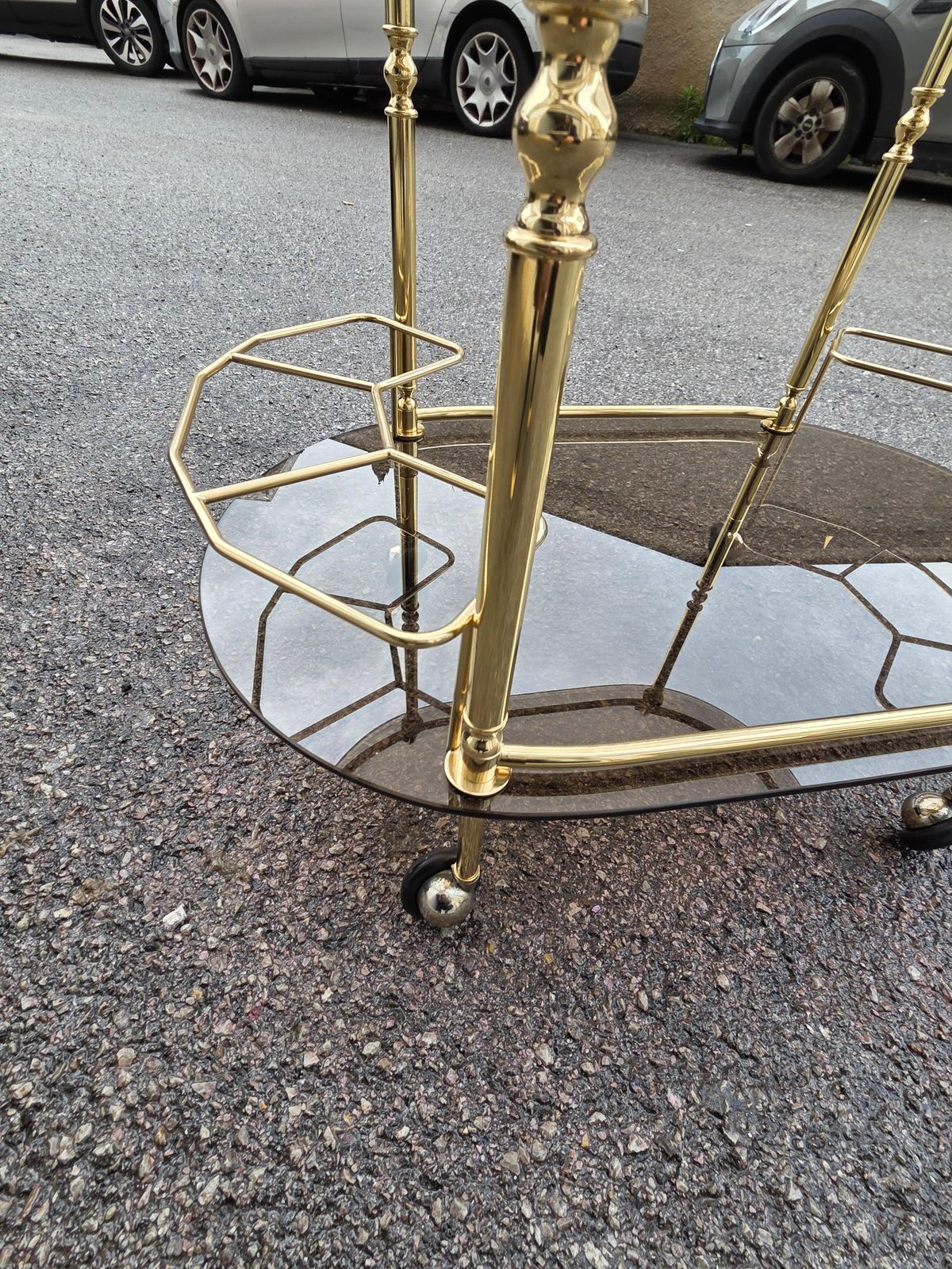 Elegant Oval Carrrllo Bar In Solid Brass And Crystal Fume' Italy 1970s photo 1881.0