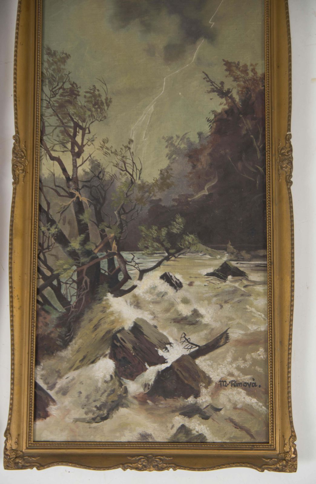 Art Nouveau Diptych Landscape Paintings, Oil On Canvas, Signed 1930 photo vintage