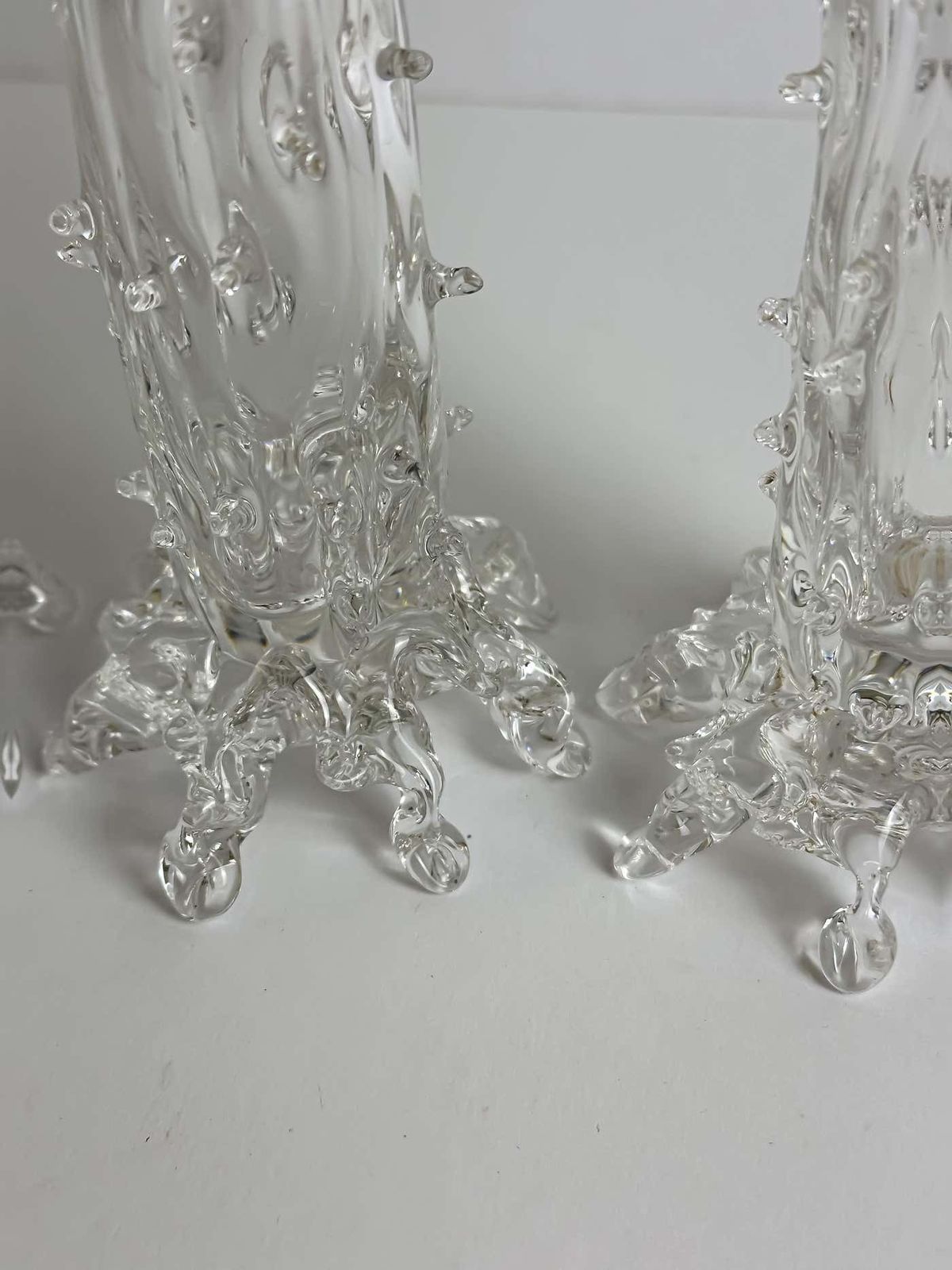 Set Of Four Victorian Hand Blown Clear Crystal Thorn Vases, Czech, 1890s photo furniture
