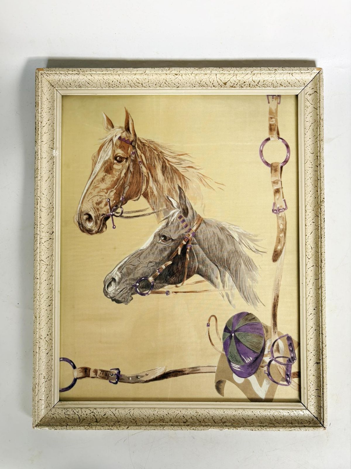 Painting Of Horses, Silk Technique, France, 1970 photo for sale