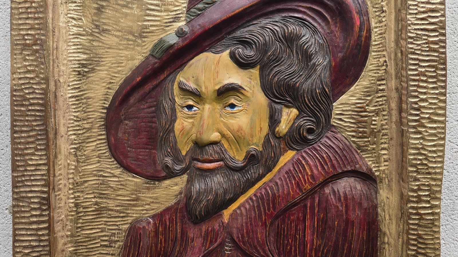 Carved Wooden Relief Portrait Of Peter Paul Rubens, Gilt, 1977 photo Art