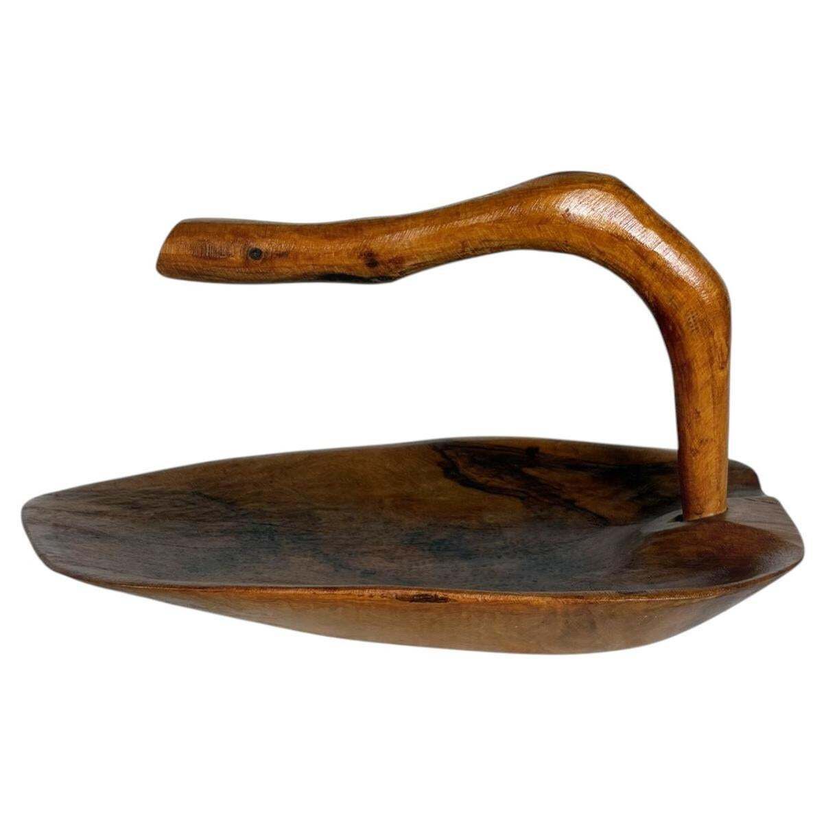 Olive Wood Fruit Basket, Handcrafted In France, Rustic Design, 1950s