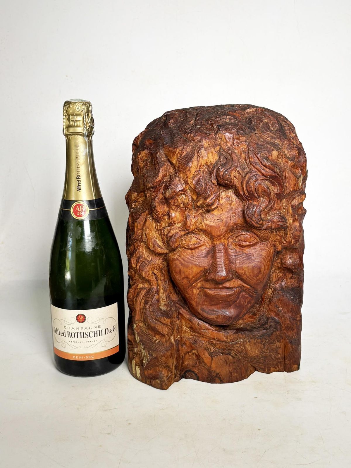 Sculpture Of A Head In Wood, France, 1960 photo Art