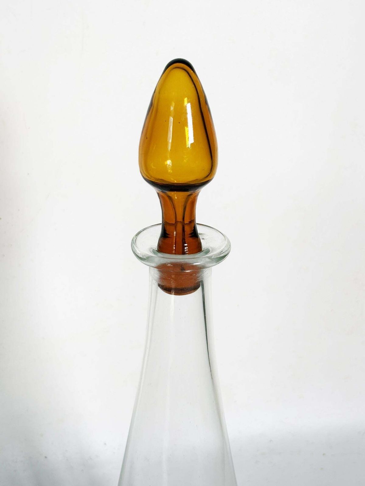 Set Of 3 Art Glass Bottles With Orange Brown Stoppers, France, 1970 photo Home Decor