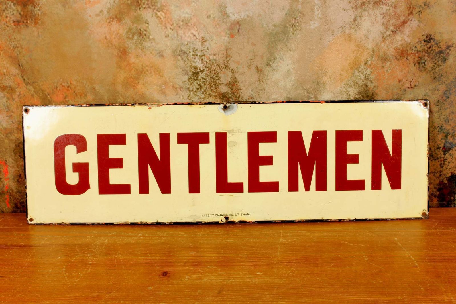 495.0 Antique Enamel Gentlemen Sign. Victorian Ner Train Station Metal Sign. photo