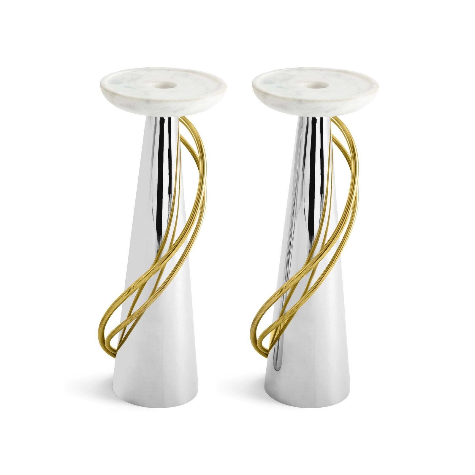 Pair Of Contemporary Silver And Gold Metal Candleholders photo vinterior