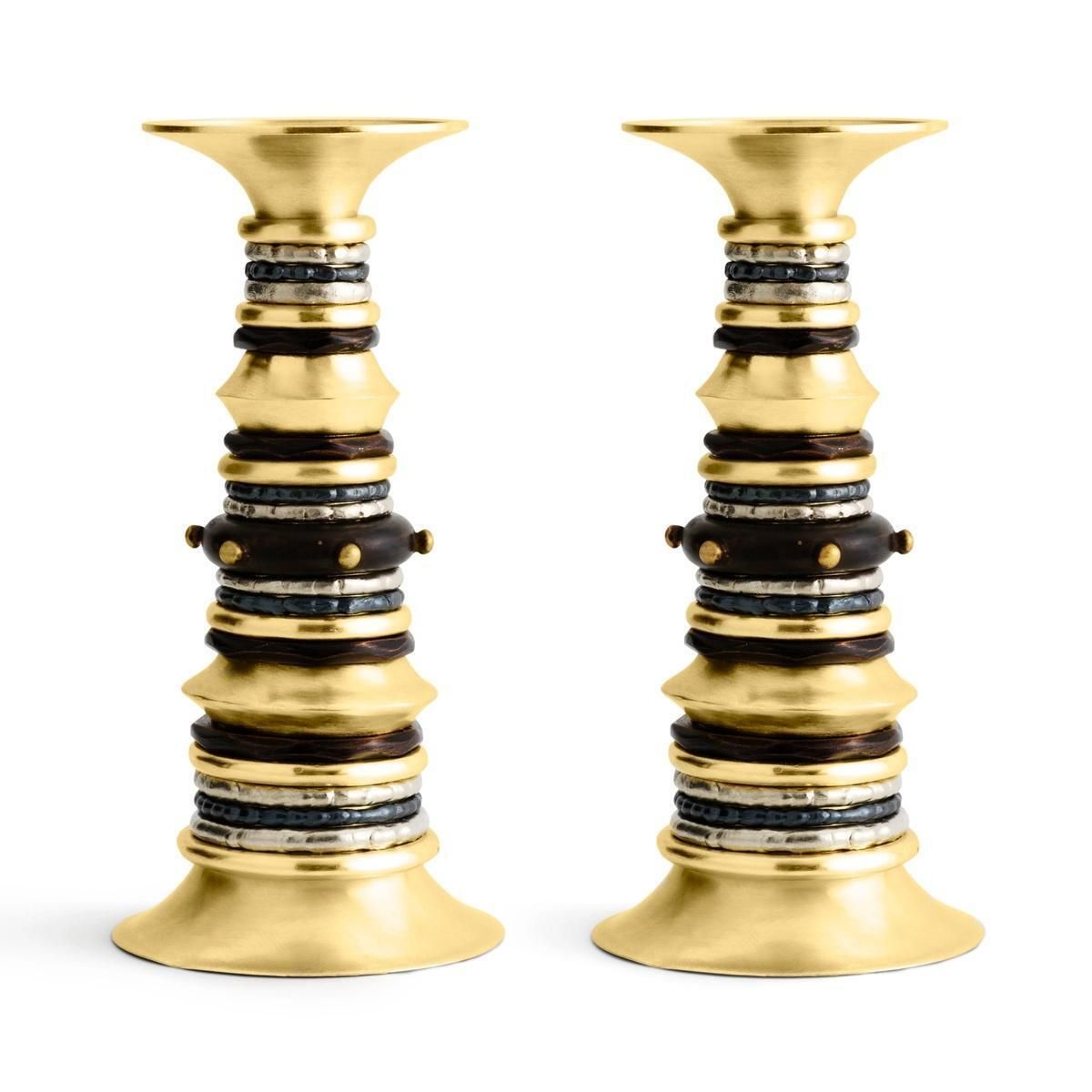 Pair Of Modern Brass And Patinated Metal Candleholders photo Home Decor