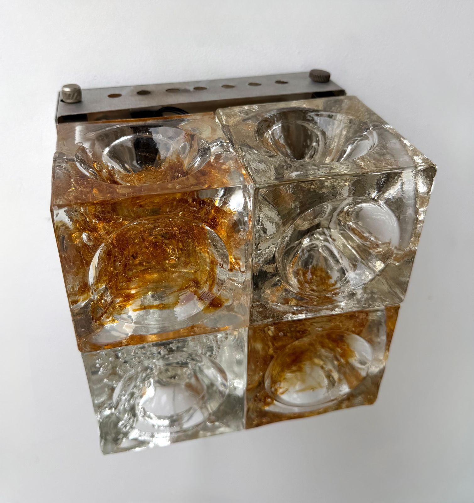 Pair Of Glass Cube Square Metal Sconces By Poliarte, Italy, 1970s photo vinterior