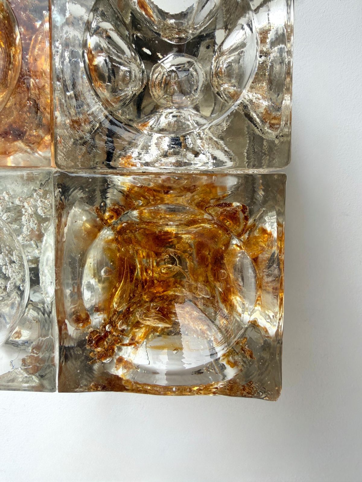 photo vinterior Pair Of Glass Cube Square Metal Sconces By Poliarte, Italy, 1970s
