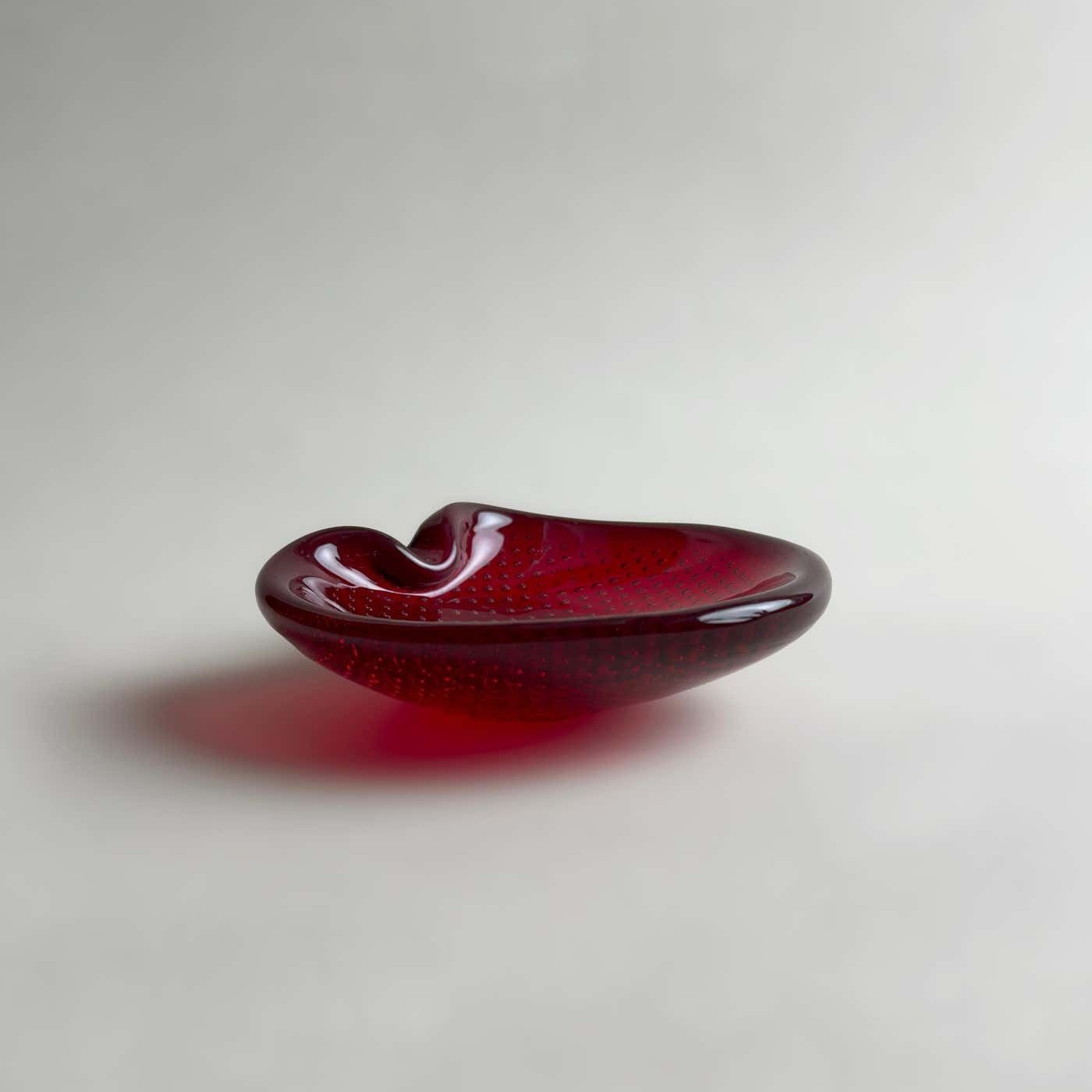 Murano Ruby Red Glass Ashtray By Archimede Seguso, 1960s Italy photo vintage
