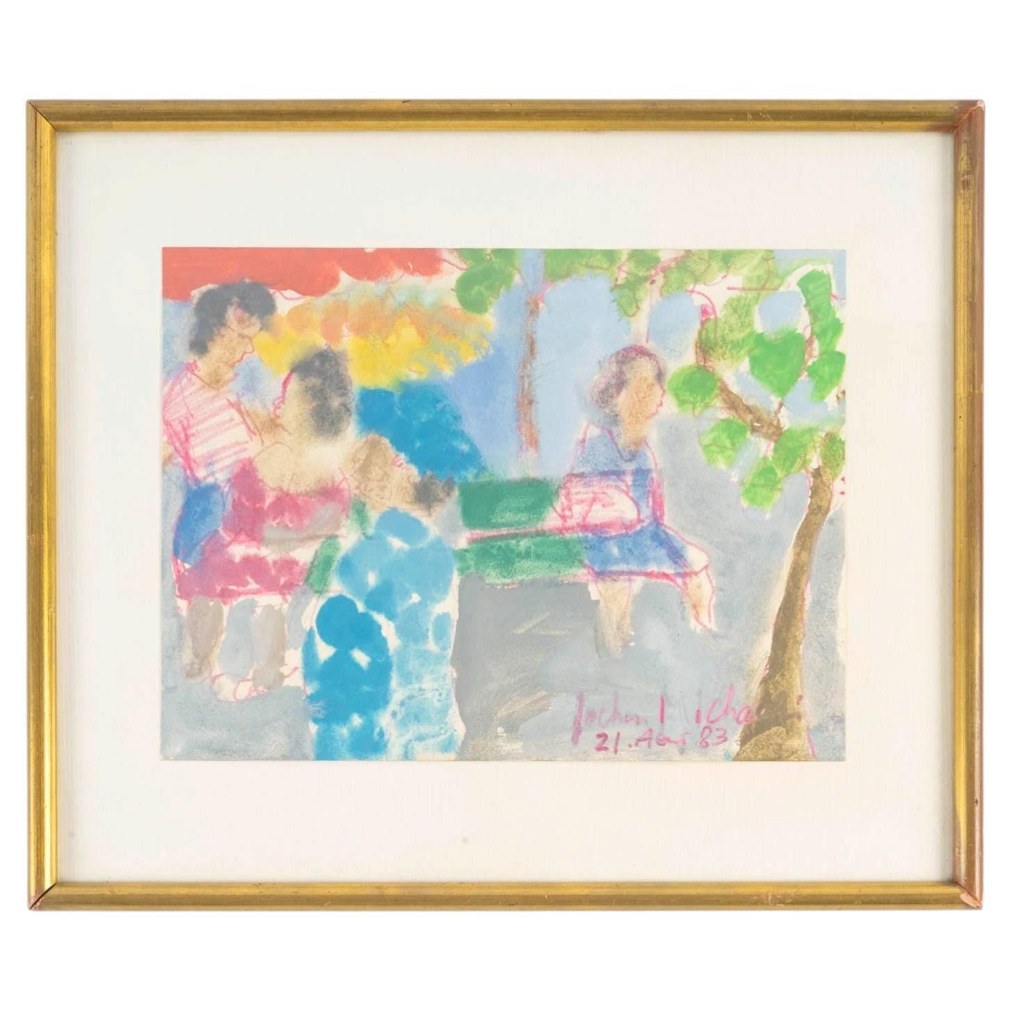 Watercolor On Paper By Jochen Michaelis, “At The Edgar Quinet Market.”