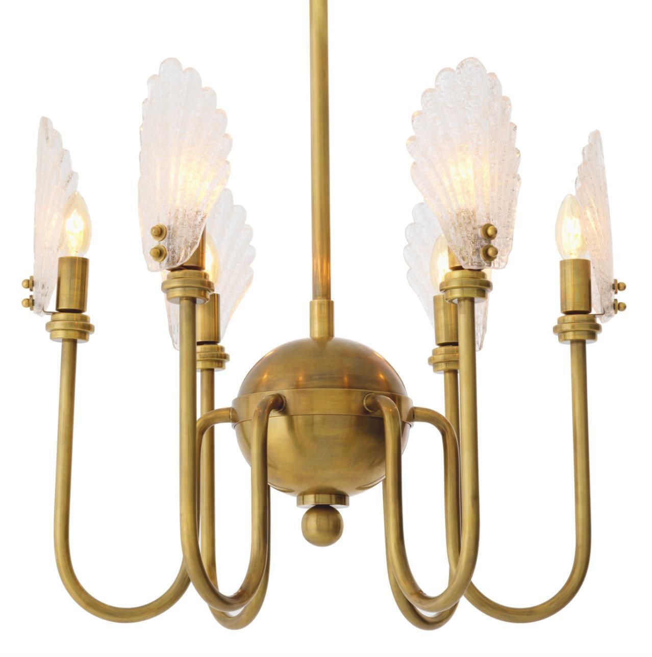 Chandelier In Brass And Handmade Textured Glass, Neoclassical Style photo 2483.0