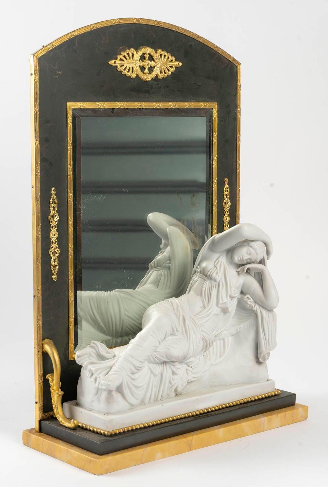 Empire Style Toilet Mirror In Cookie, Marble And Gilt Brass, 19th Century. photo furniture