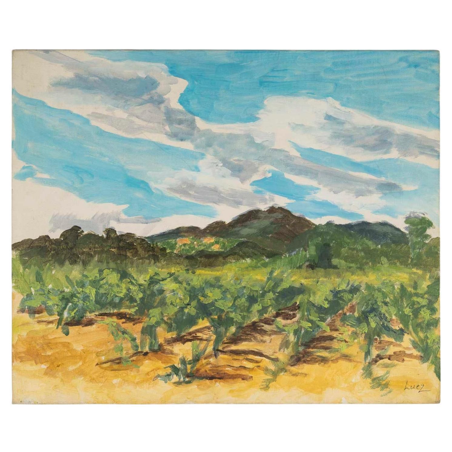 Oil On Cardboard, Landscape Painting By Evelyne Luez.