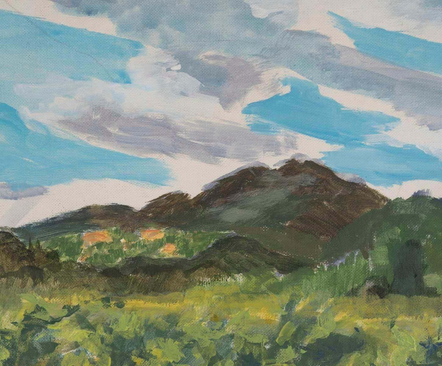 Oil On Cardboard, Landscape Painting By Evelyne Luez. photo furniture