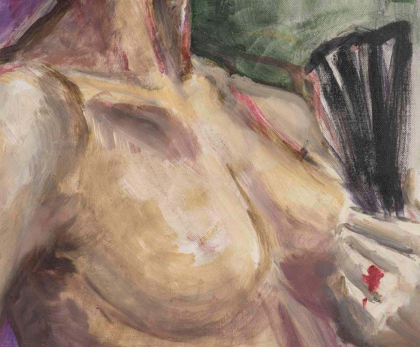 Oil On Cardboard, Painting Depicting An Andalusian Woman By Evelyne Luez. photo Art
