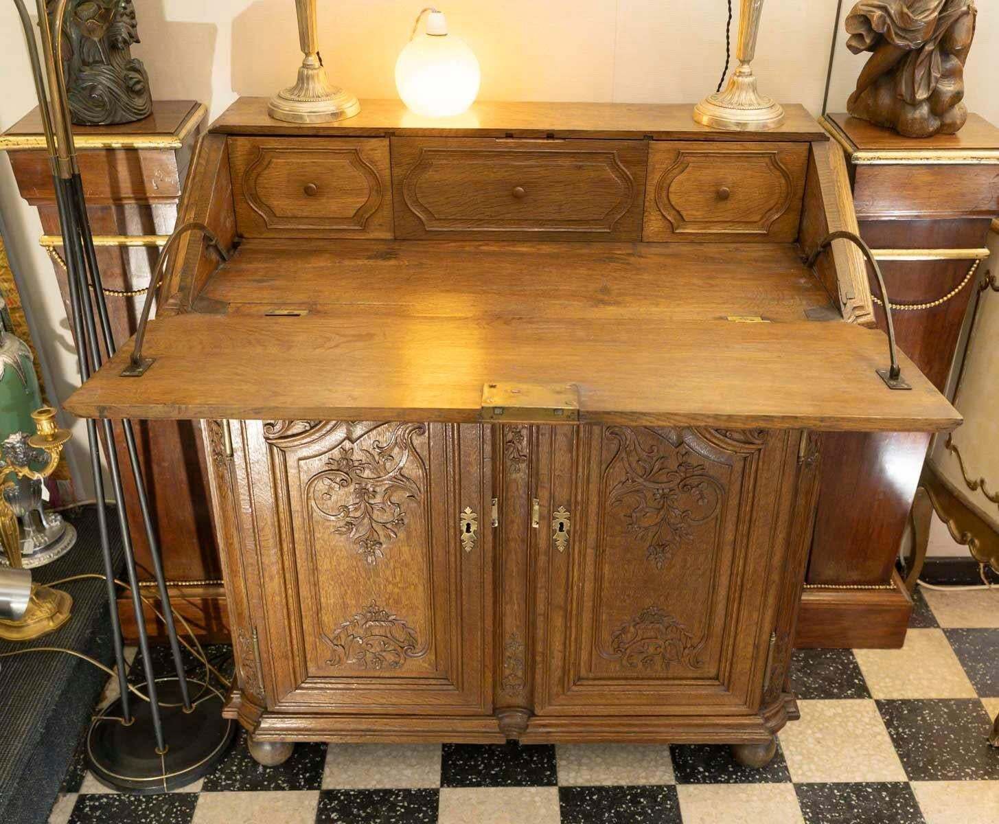 19th Century Sideboard Forming A Sloping Desk, Carved Oak, Napoleon III Period. photo Furniture