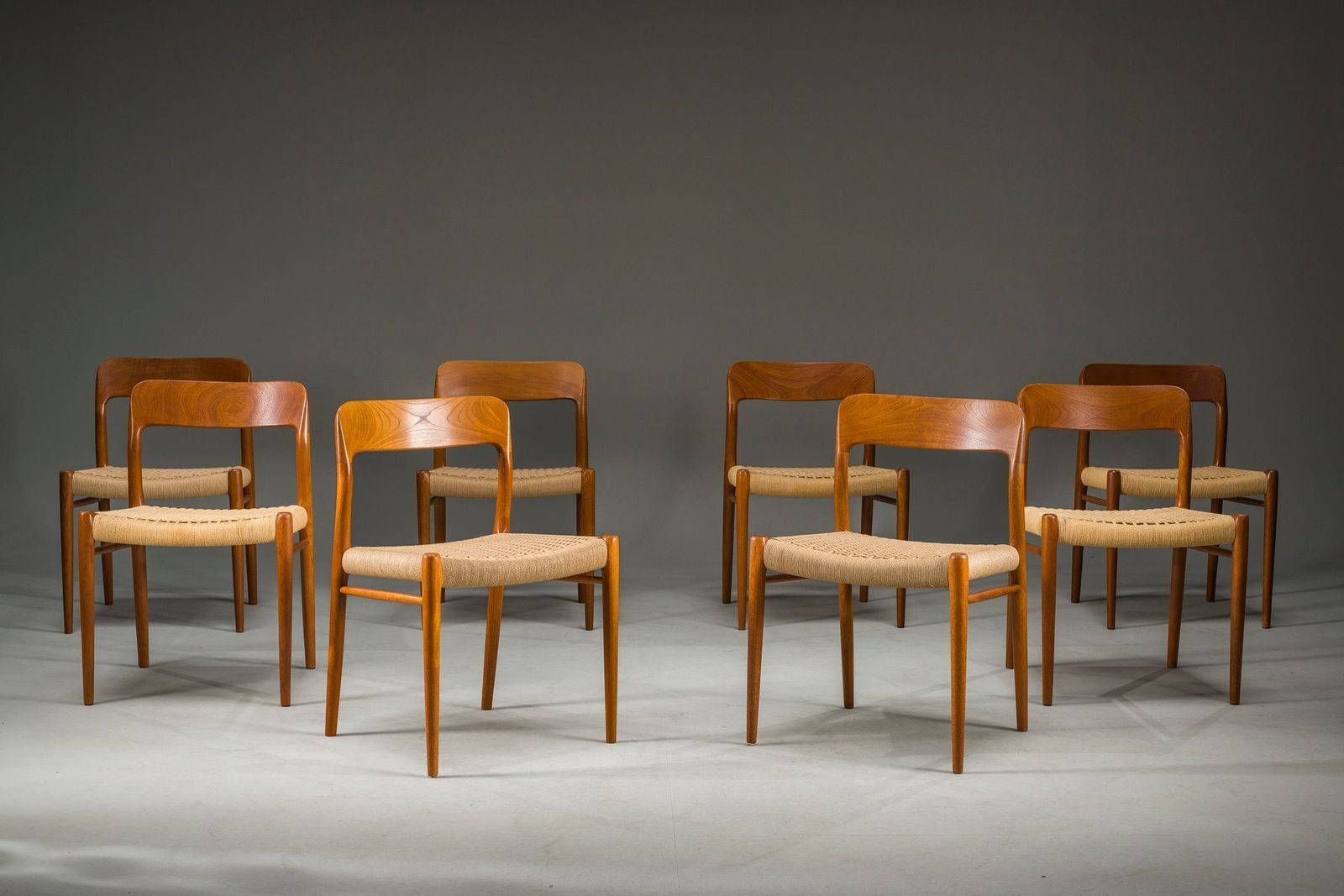 Danish Teak Model 75 Dining Chairs By Niels Møller, 1960s, Set Of 8
