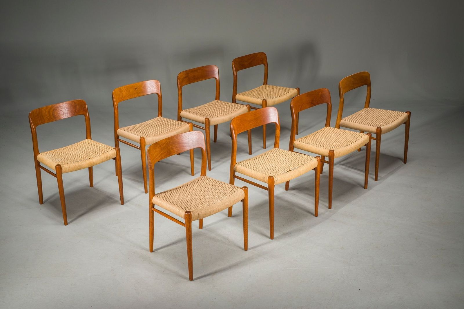 Furniture Danish Teak Model 75 Dining Chairs By Niels Møller, 1960s, Set Of 8 photo