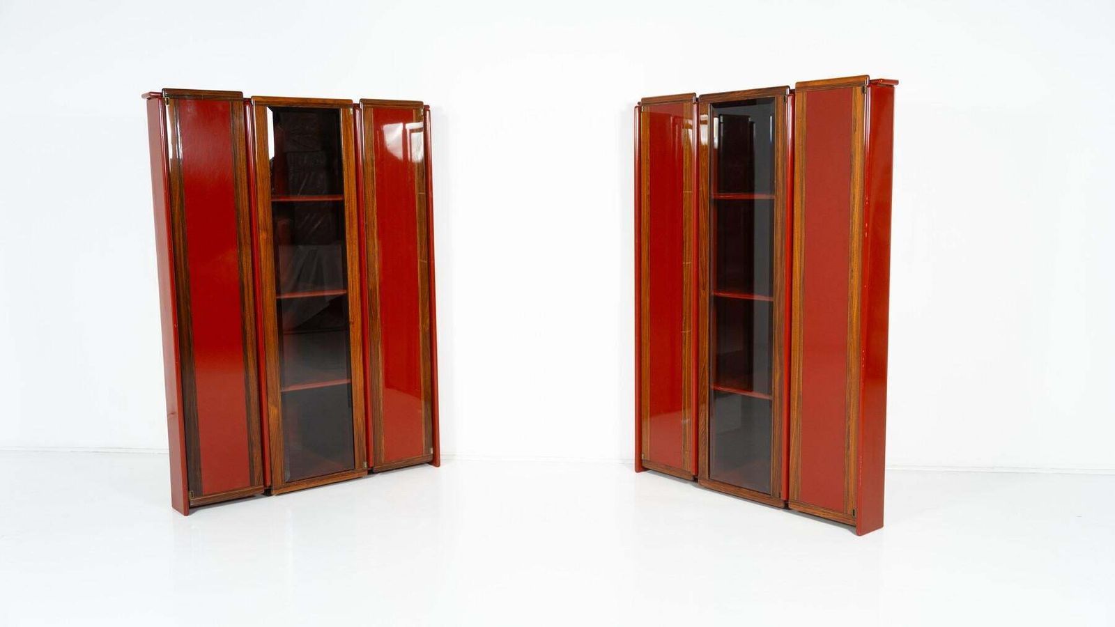Pair Of Red Artona Bookcases By Afra And Tobia Scarpa, Maxalto, 1960s photo for sale