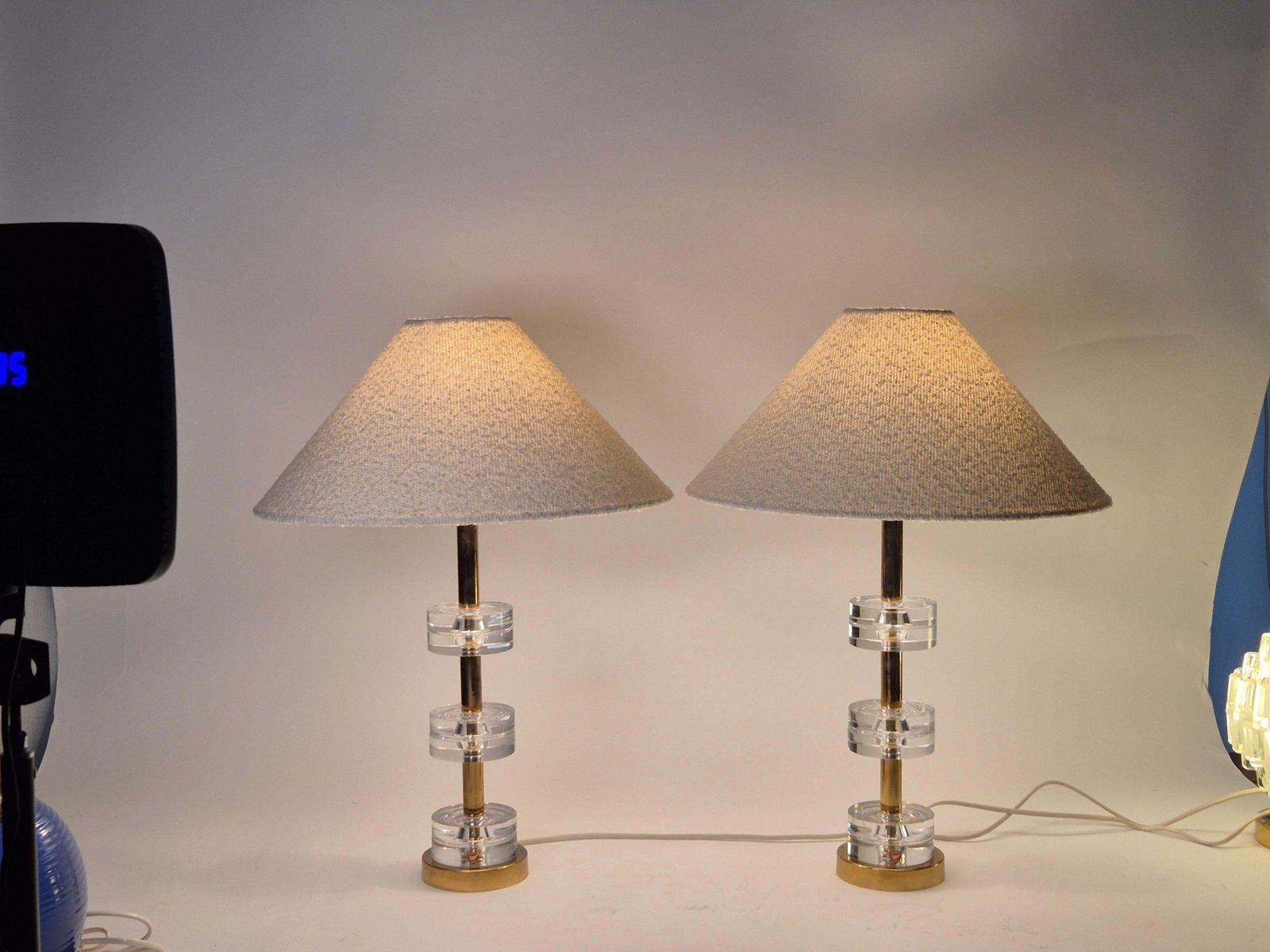 Timeless Pair Of Scandinavian Modern Table Lamps With Orrefors Glass And Brass photo furniture