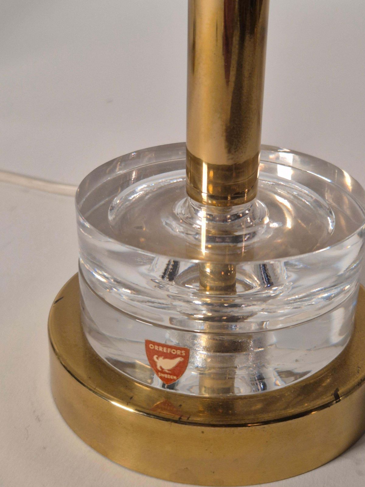 Timeless Pair Of Scandinavian Modern Table Lamps With Orrefors Glass And Brass photo 3473.0