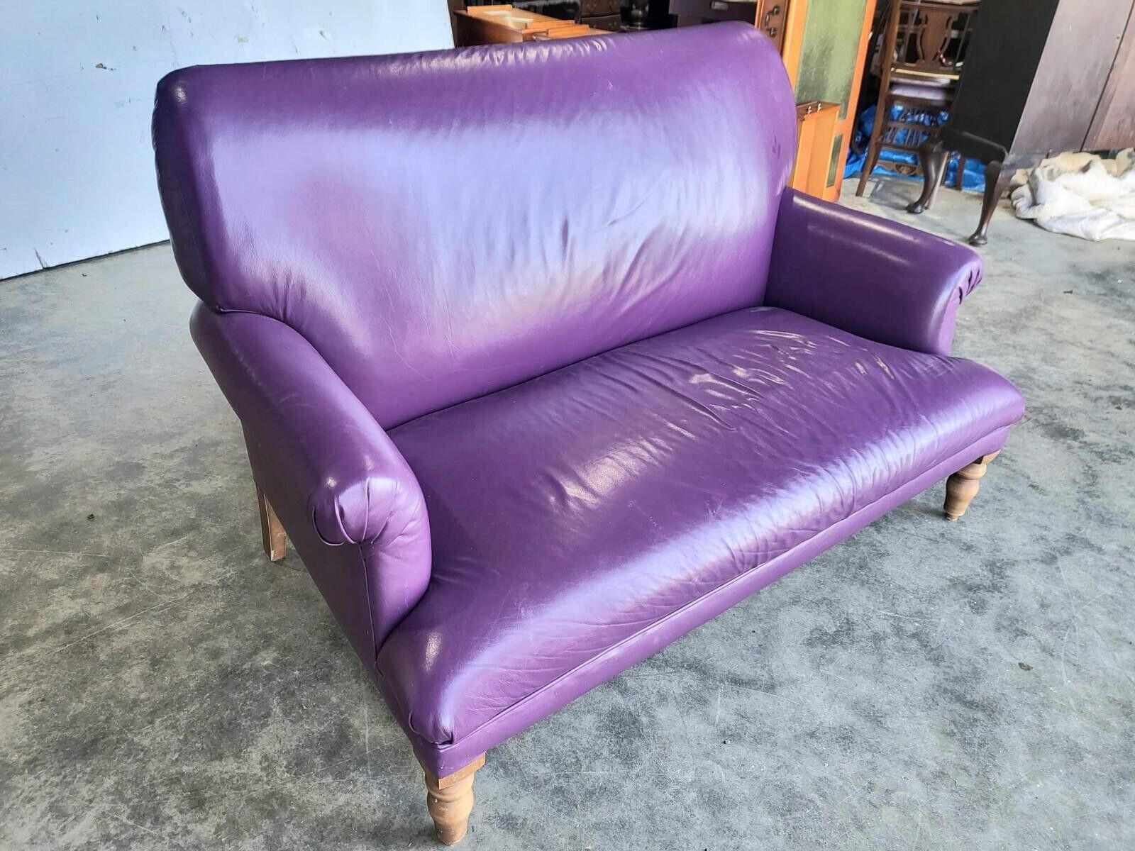 Antique Repro Leather 2 Seat Sofa 2 X Armchairs Wood Legs photo buy