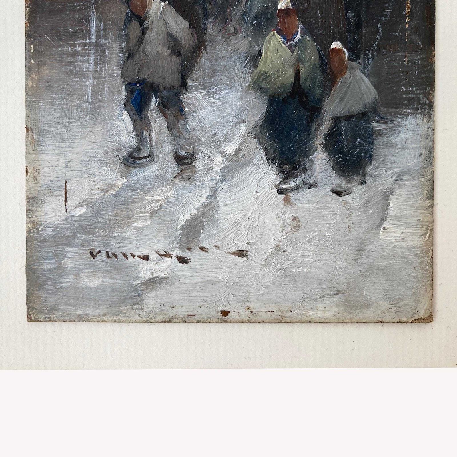 Winter Townscape   Antique Oil Painting Late 19th Century Italian Austrian Artist photo 340.0