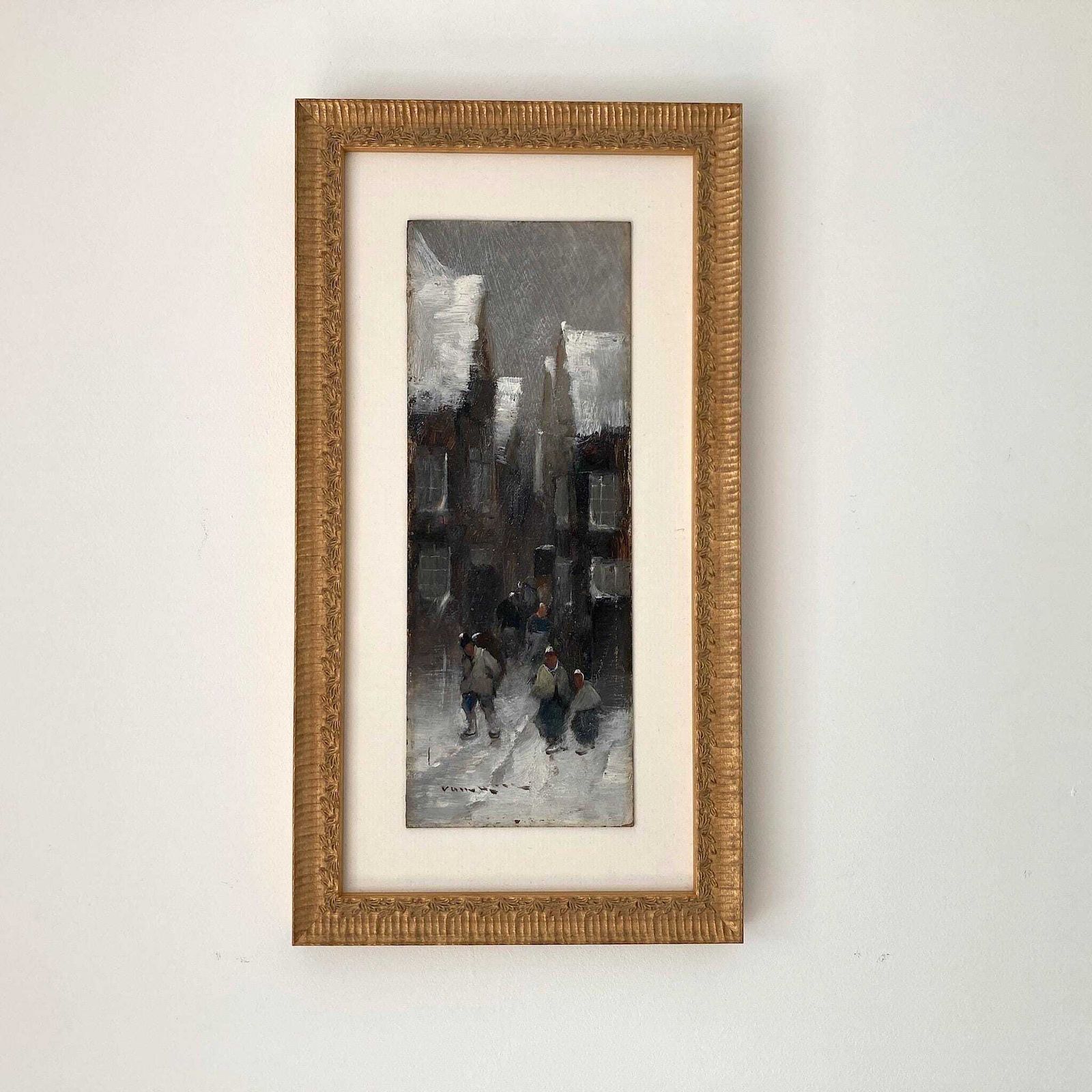 Winter Townscape   Antique Oil Painting Late 19th Century Italian Austrian Artist photo vinterior