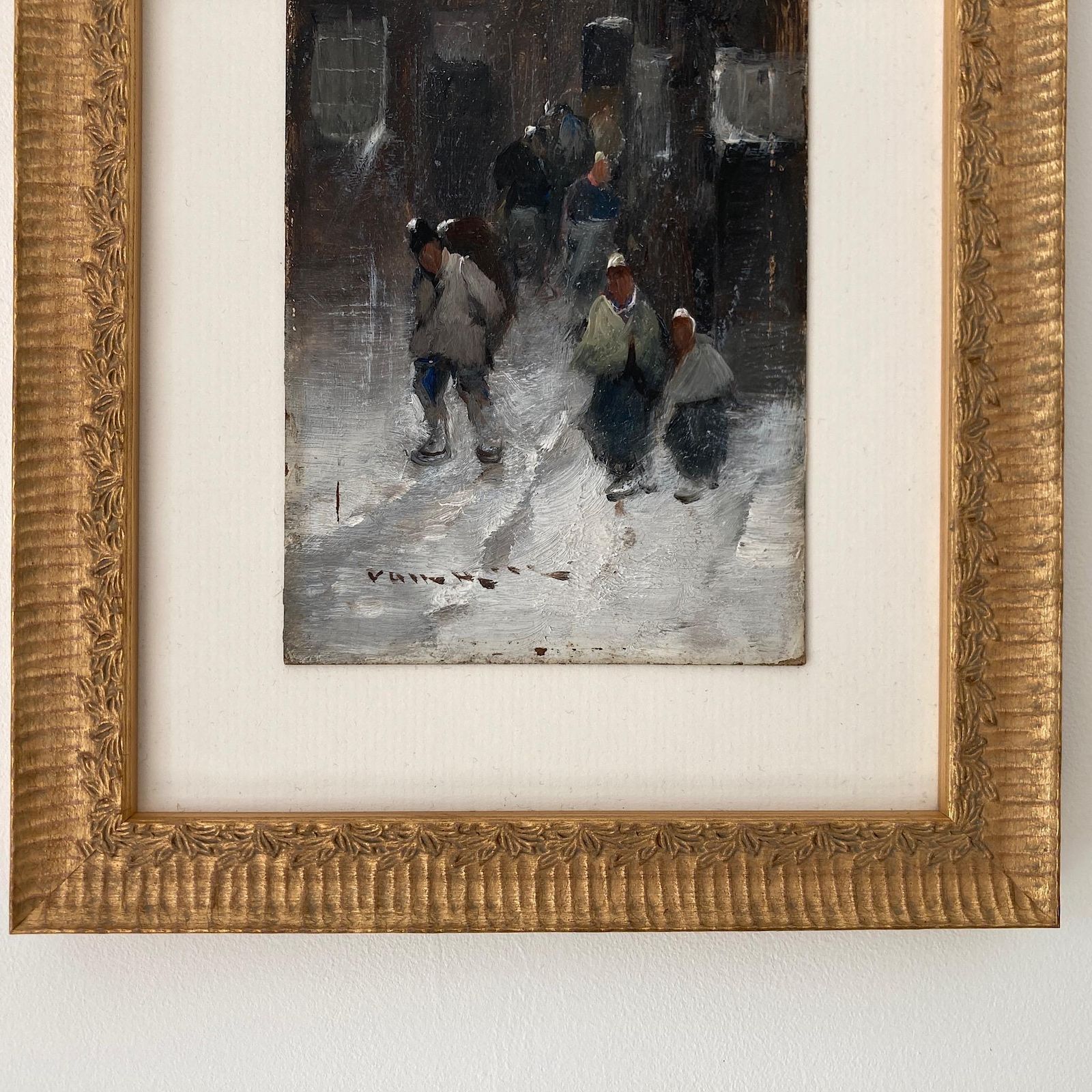 Winter Townscape   Antique Oil Painting Late 19th Century Italian Austrian Artist photo vintage